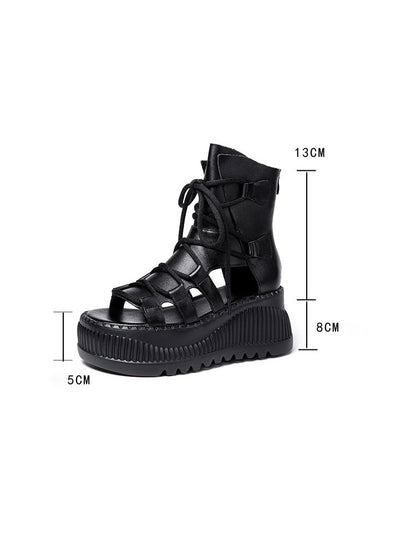 Cross Lace-up Open Toe Platform Sandals Boots