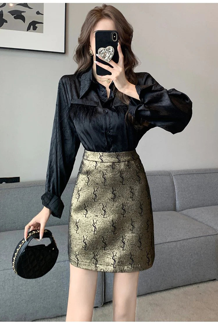 New Fashion Versatile Shirt High Waist Skirt 1024010504