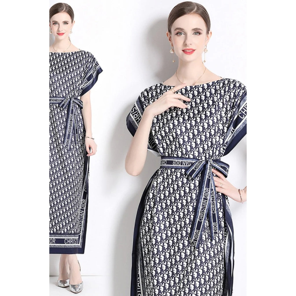 New Fashion All-match One-line Collar Lace-up Dress 1024040314