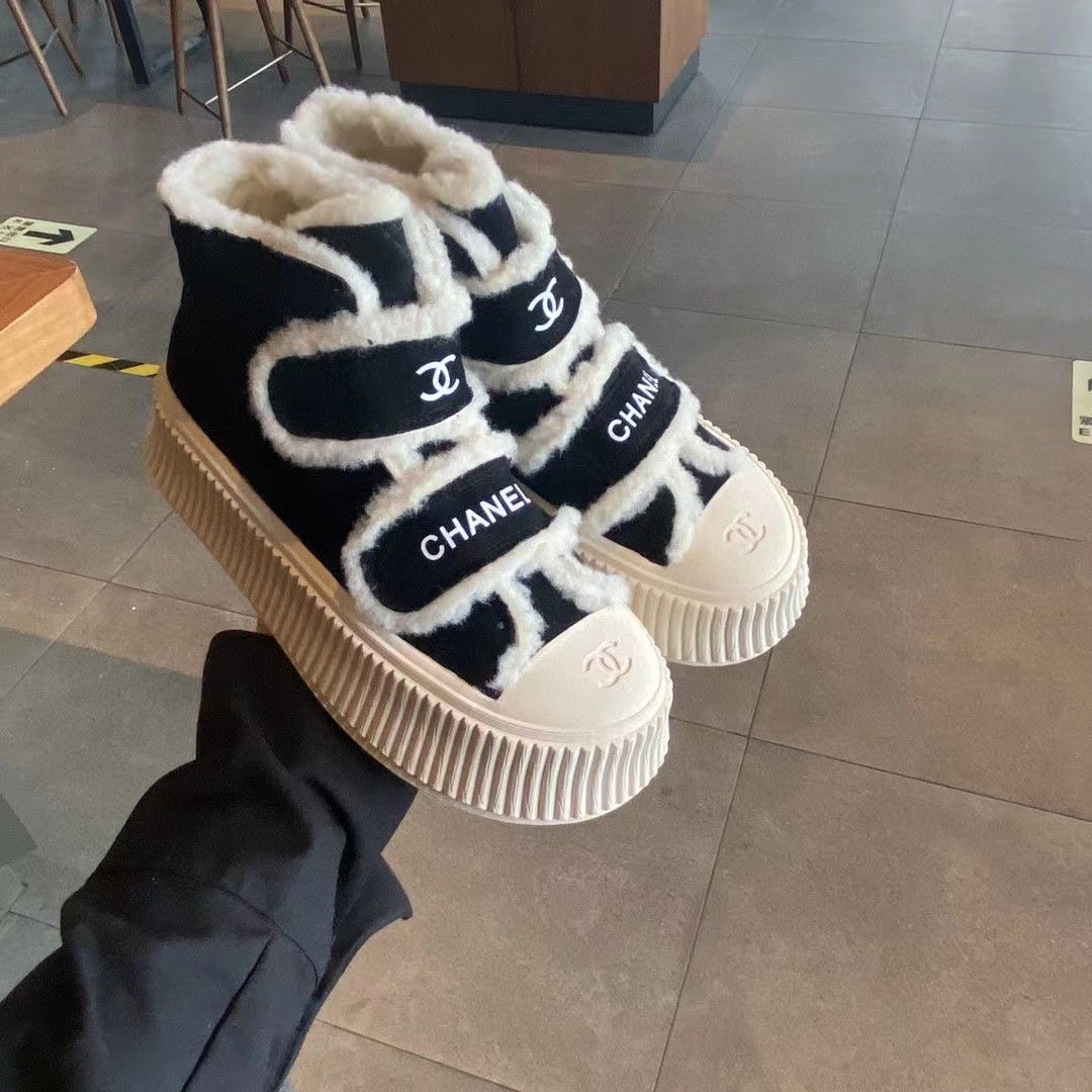 23 CL Velvet high-top and low-top genuine leather thick-soled warm Velcro fasteners, versatile and fashionable platform shoes PD 0423111405  1