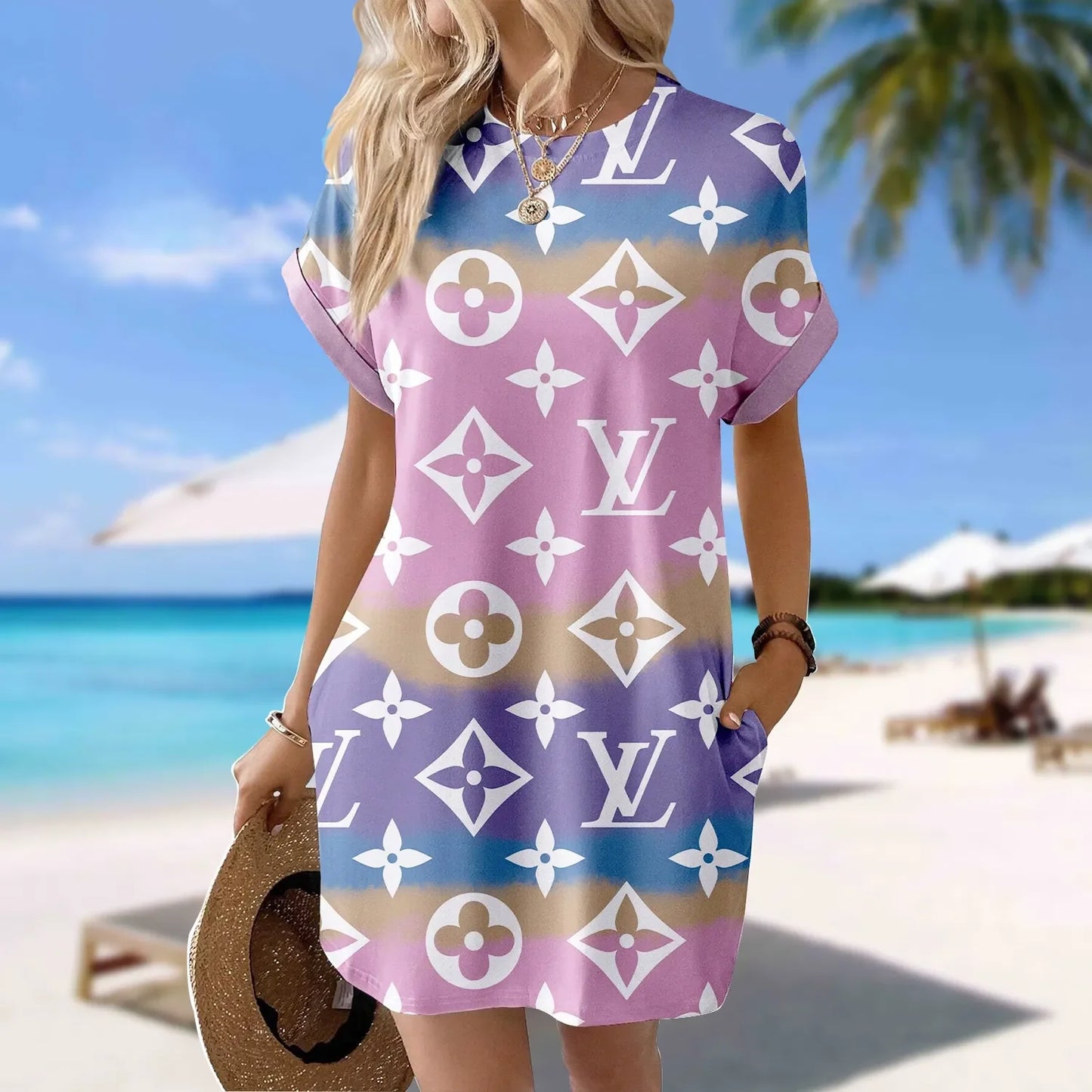 Premium Short Sleeve Pocket Dress 3D1025030422