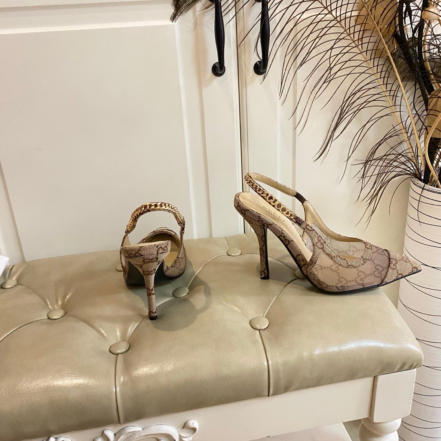 GG Fashion printed letter chain high heels 0725061702