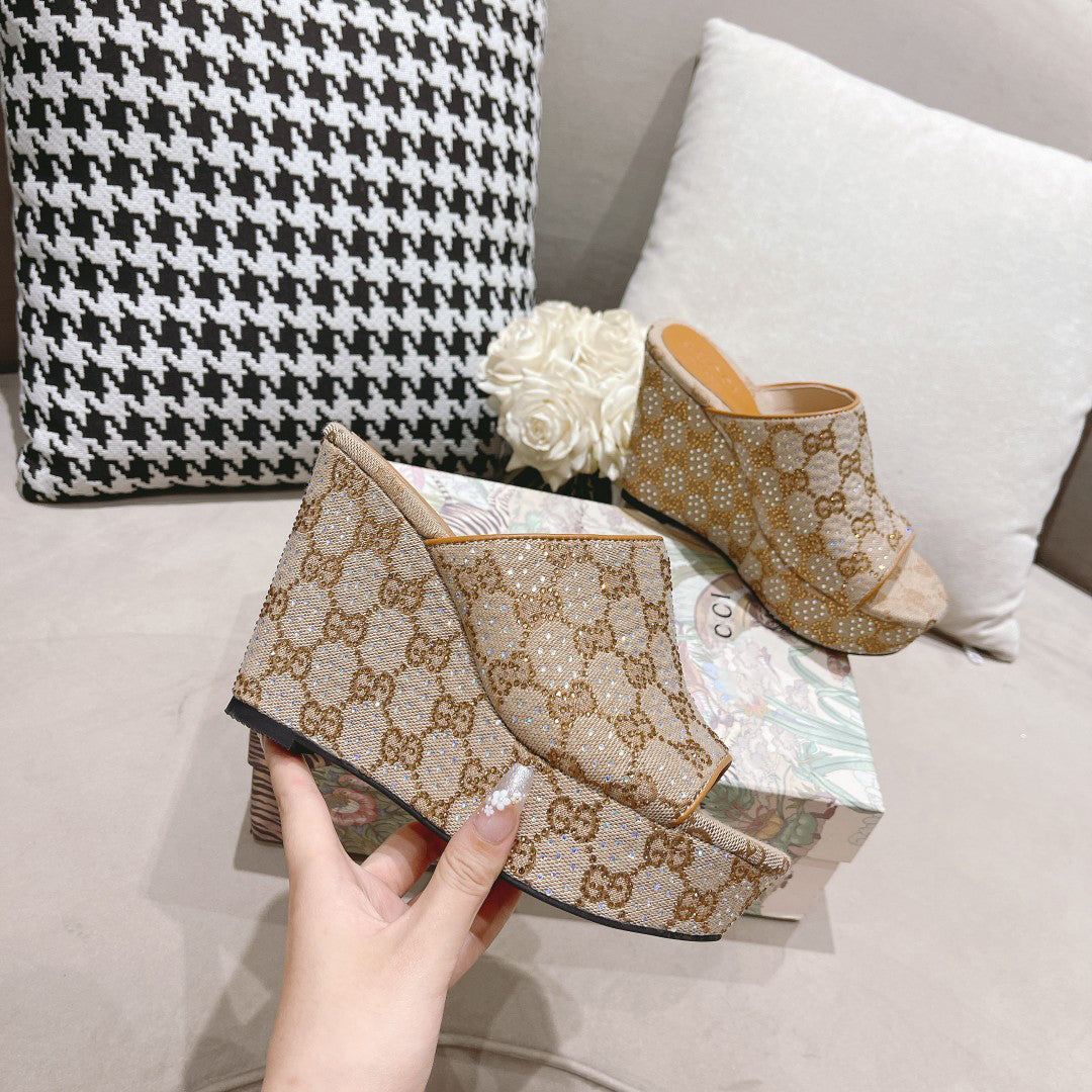 G new printed sequins platform ladies slippers XC07061201