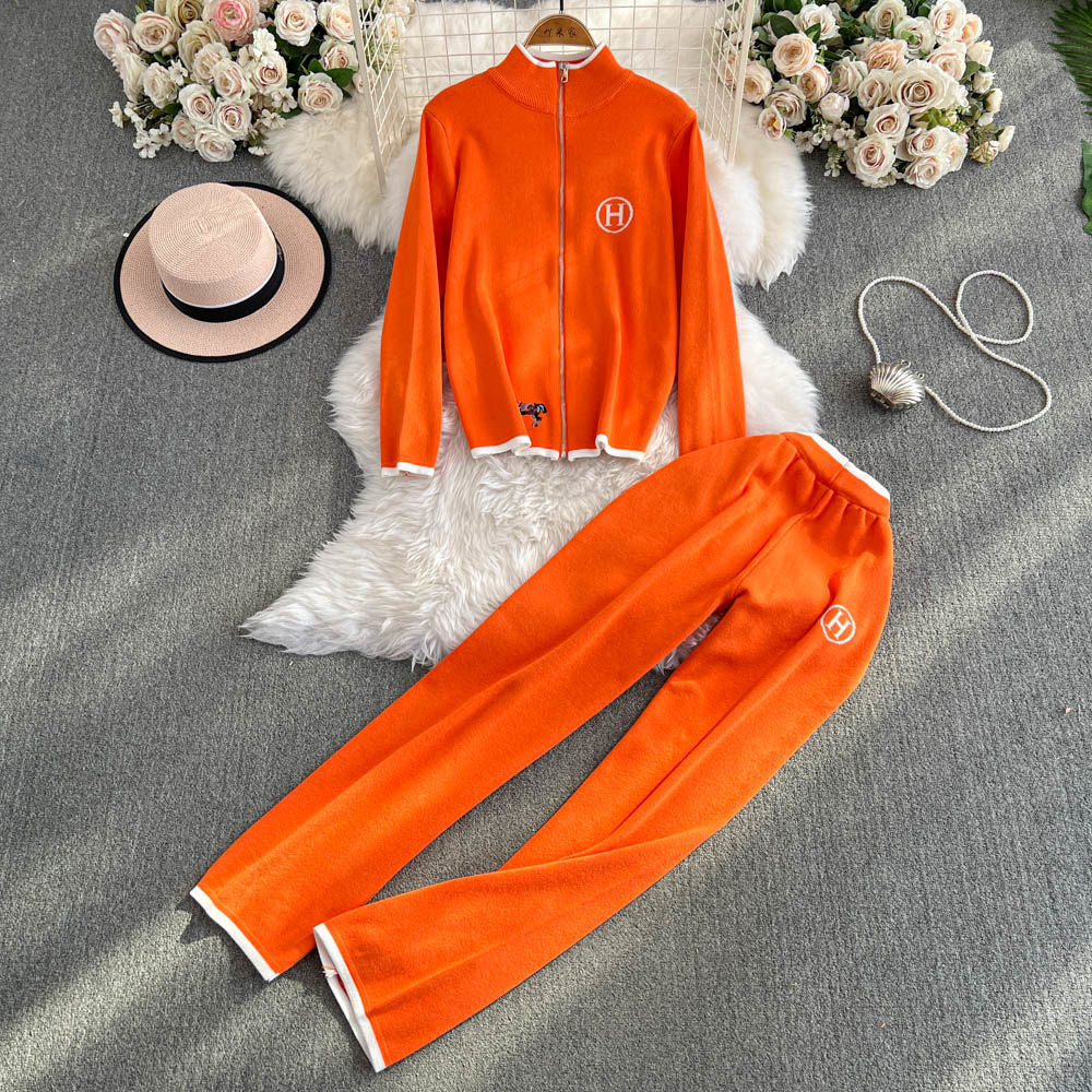 Embroidered sweater long-sleeved top two-piece set 9000910001