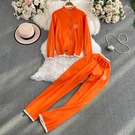 Embroidered sweater long-sleeved top two-piece set 9000910001