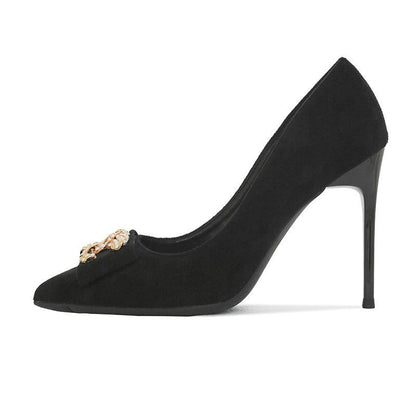 Pointed Toe Soft Black High Heels 0823112307