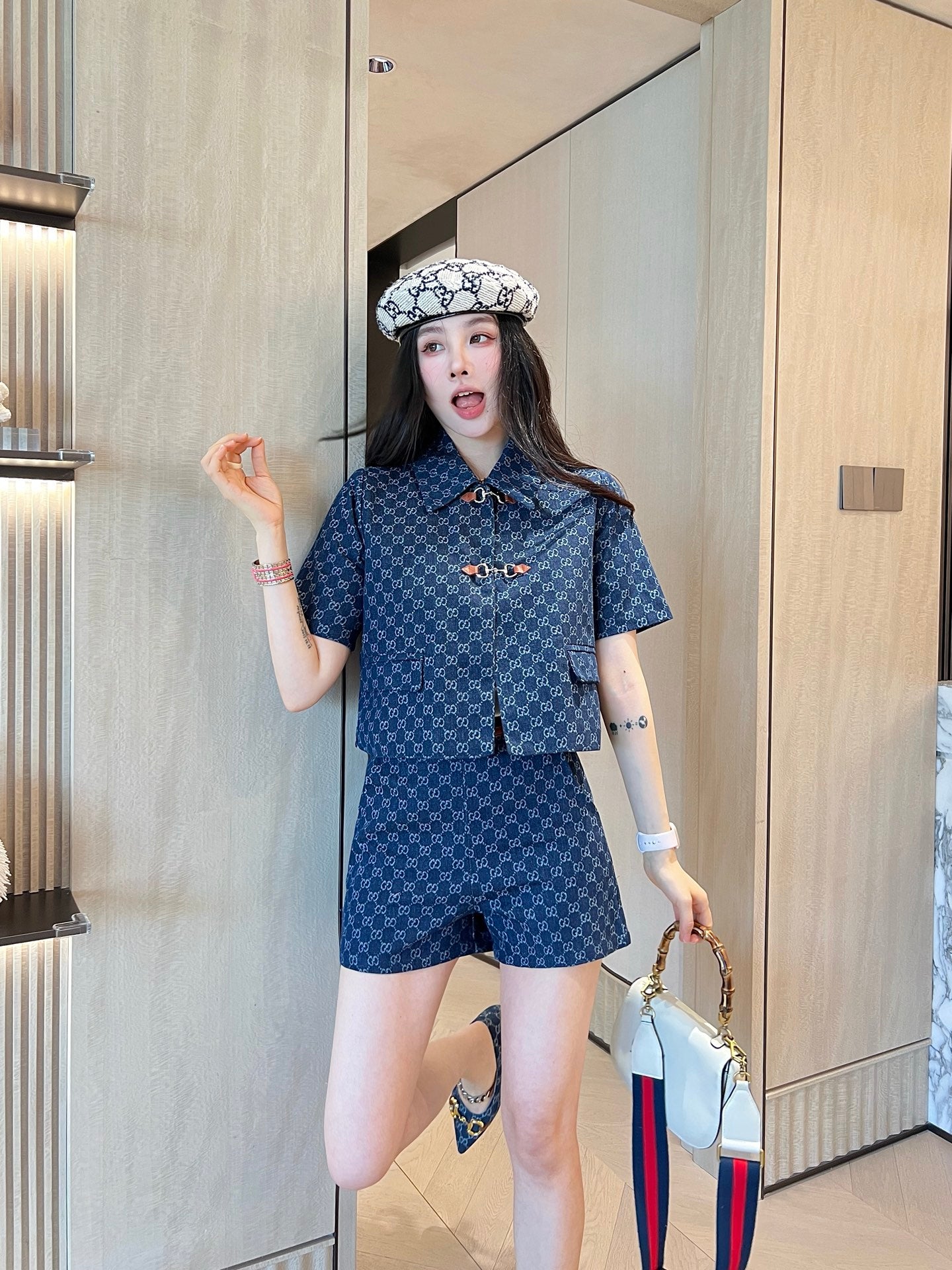 GG Fashion print short sleeve and shorts set 0725052811