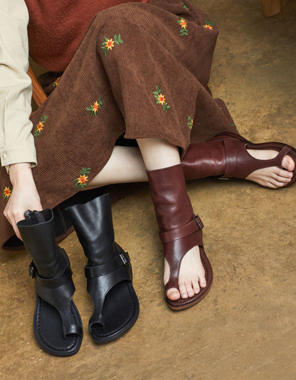 Handmade Genuine Leather Retro Flat Roman Sandals