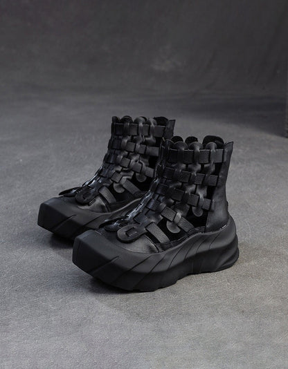 Handmade Leather Woven Breathable Wide Toe Box Boots