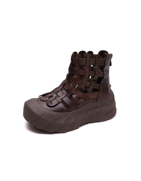 Handmade Leather Woven Breathable Wide Toe Box Boots