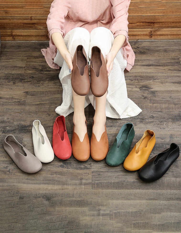 Comfortable Light-weight Soft Leather Retro Flat Shoes 35-43