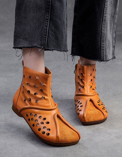 Handmade Soft Leather Hollow Wide Toe Box Boots