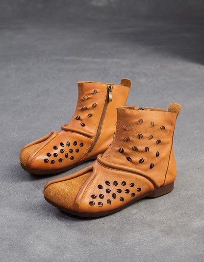 Handmade Soft Leather Hollow Wide Toe Box Boots