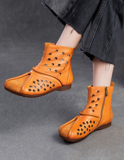 Handmade Soft Leather Hollow Wide Toe Box Boots