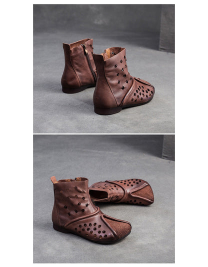 Handmade Soft Leather Hollow Wide Toe Box Boots