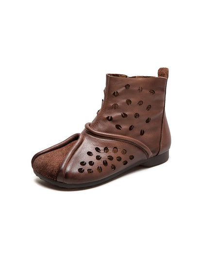 Handmade Soft Leather Hollow Wide Toe Box Boots