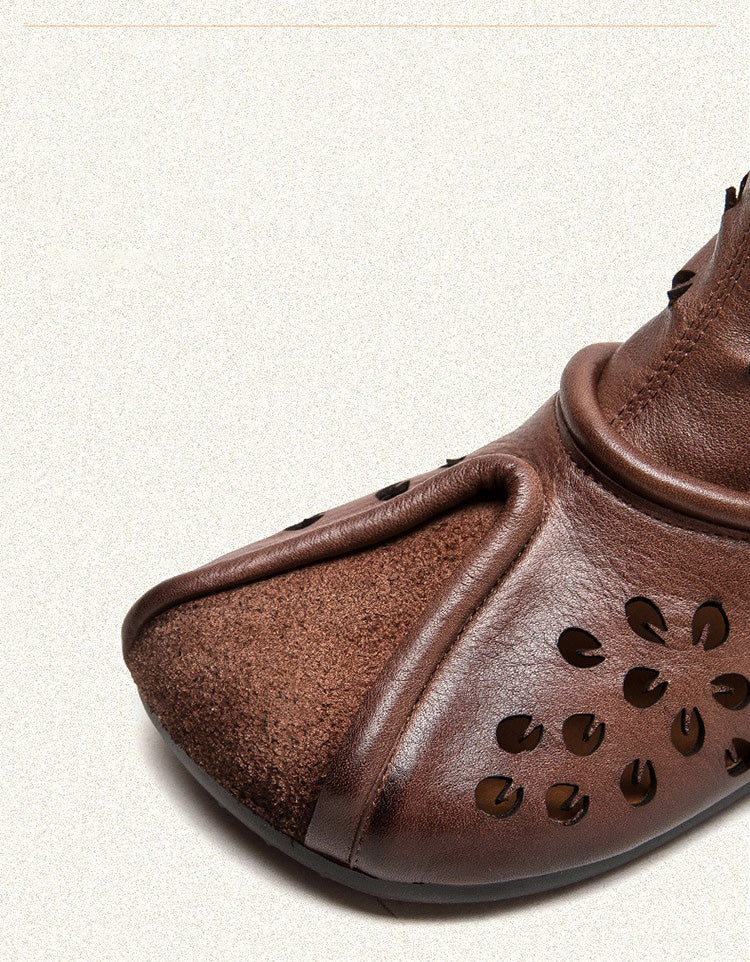 Handmade Soft Leather Hollow Wide Toe Box Boots