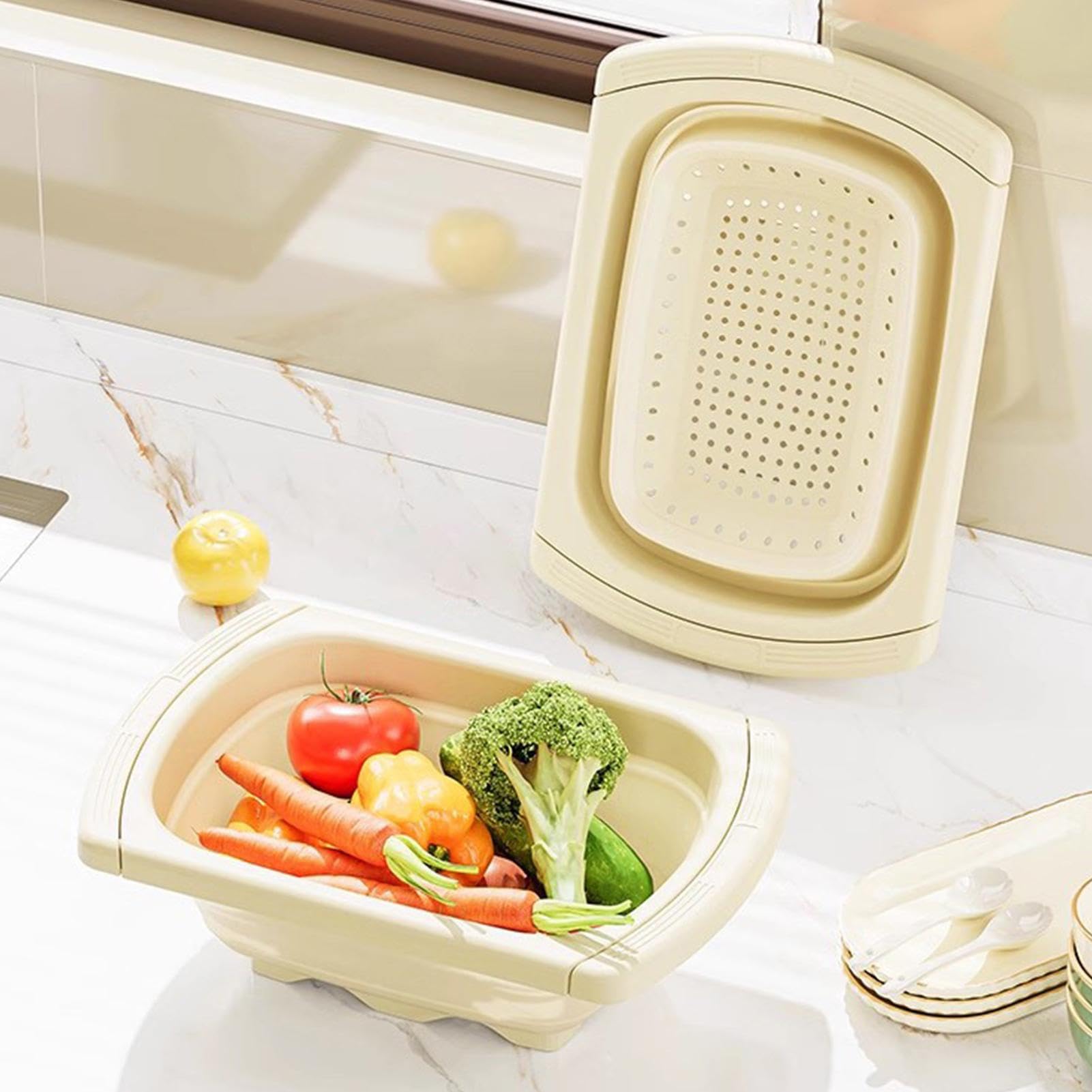 Kitchen Sink Basket - Retractable Sink Basket Container for Fruit Washing