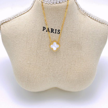 Black and white double-sided four-leaf flower necklace 2025081302