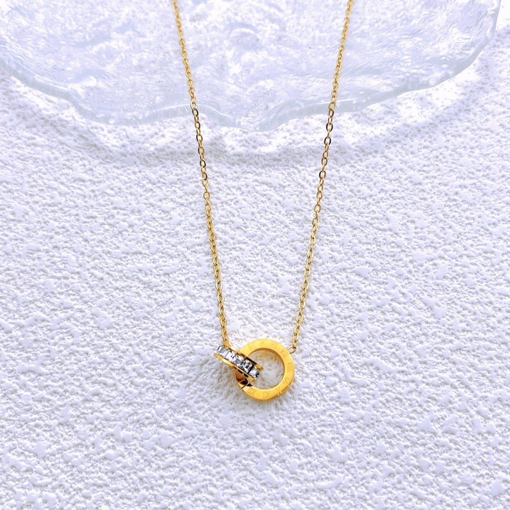 Roman double ring necklace, titanium steel necklace 2025081203