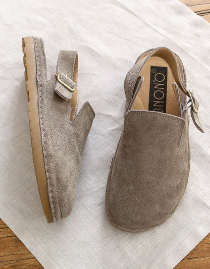 Suede Round Toe Retro Flat Shoes Slingback Clogs