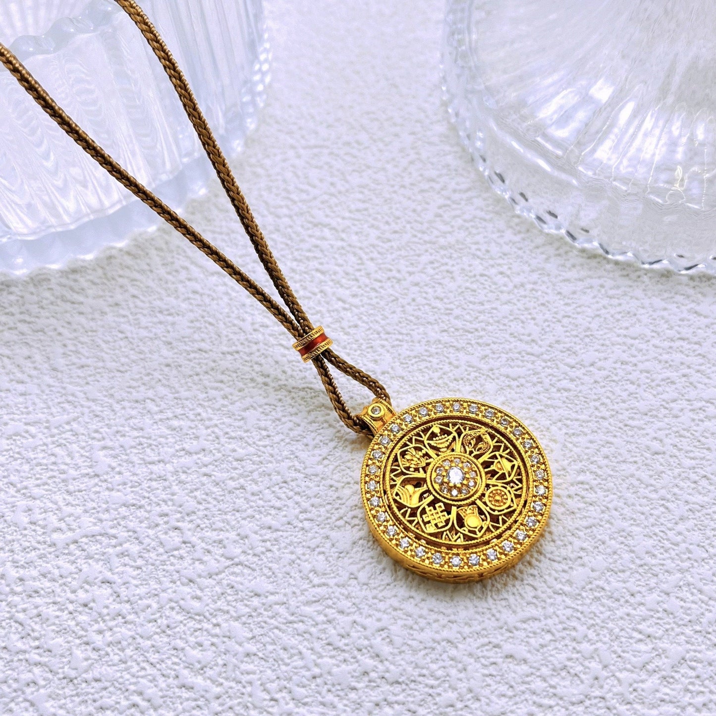 Eight Treasures Compass Rotatable Pendant necklace 2025081305
