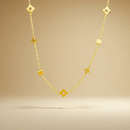 Geometric small square flower titanium steel necklace 2025081307