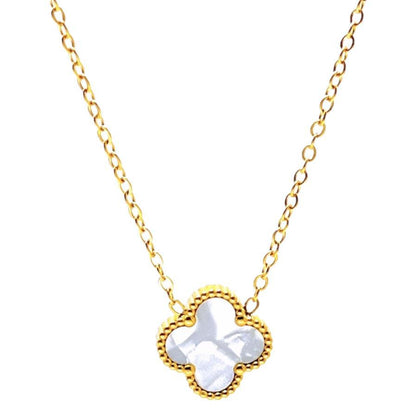 Black and white double-sided four-leaf flower necklace 2025081302