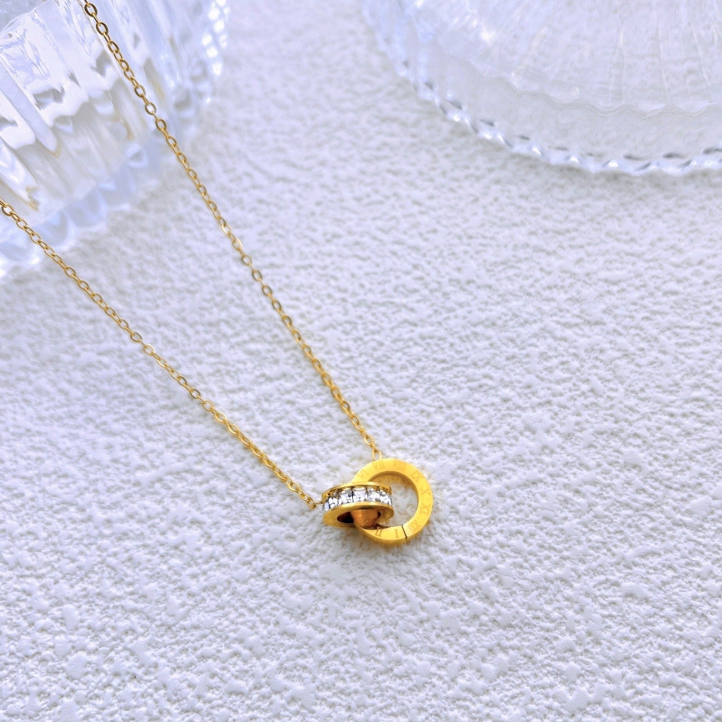 Roman double ring necklace, titanium steel necklace 2025081203