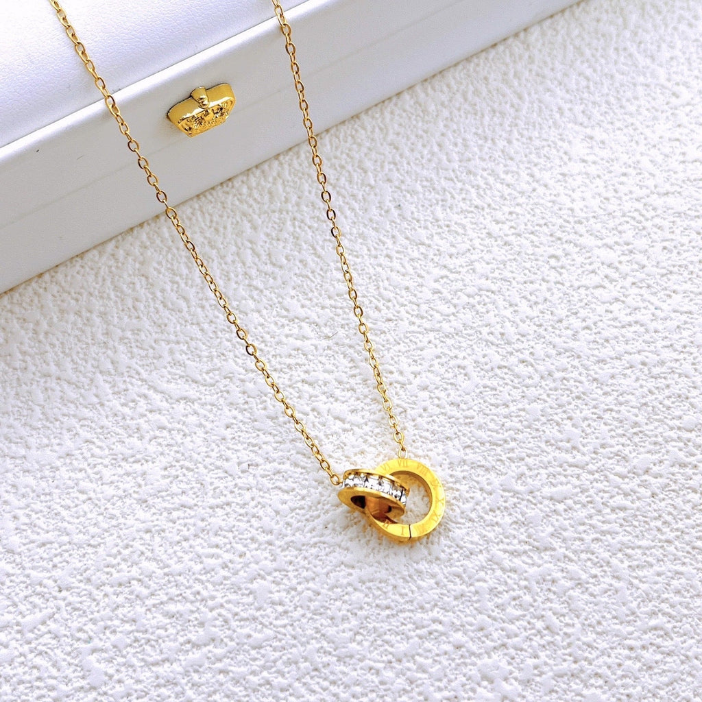 Roman double ring necklace, titanium steel necklace 2025081203