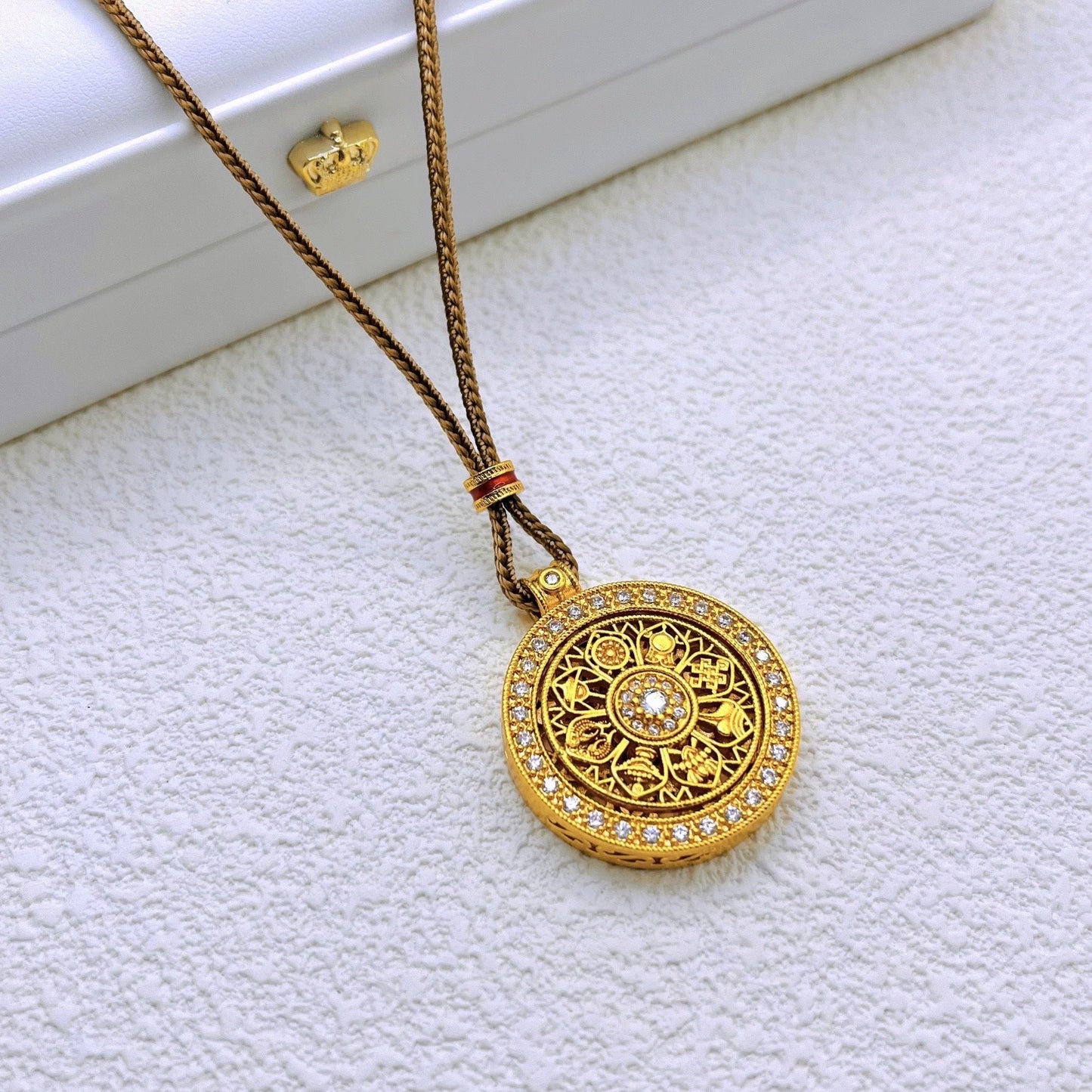 Eight Treasures Compass Rotatable Pendant necklace 2025081305