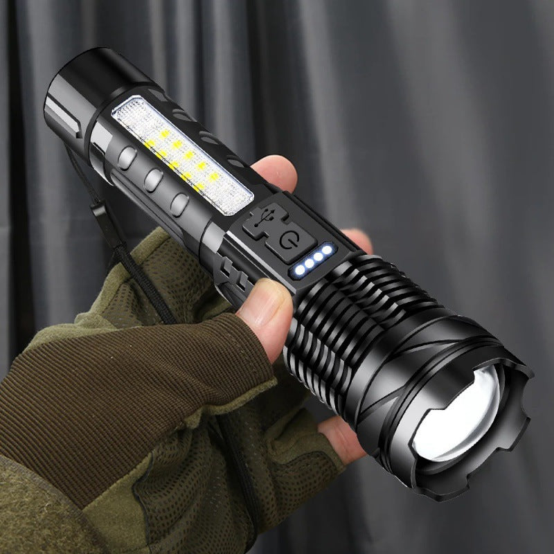 Telescopic zoom strong light aluminum alloy waterproof flashlight