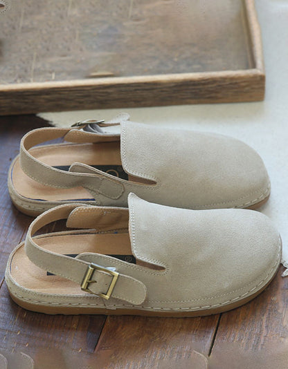 Suede Round Toe Retro Flat Shoes Slingback Clogs