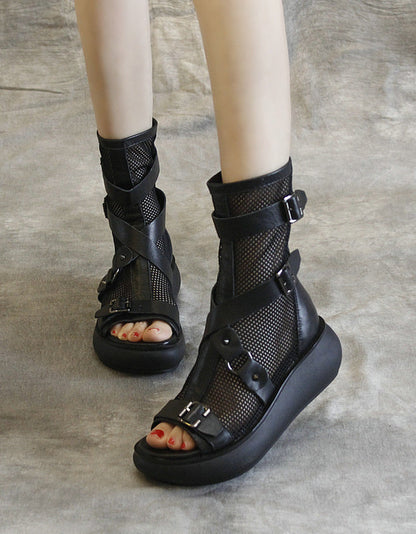 Punk Style Handmade Leather Strap Summer Boots