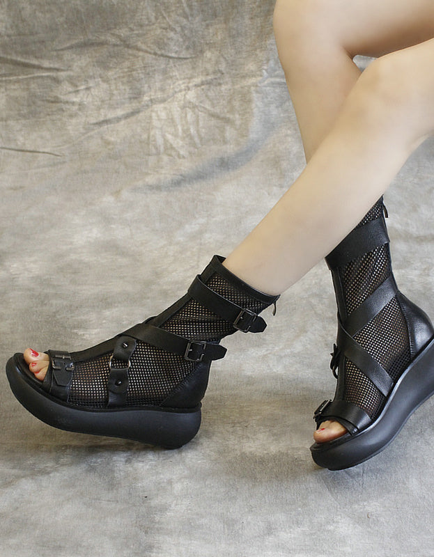 Punk Style Handmade Leather Strap Summer Boots