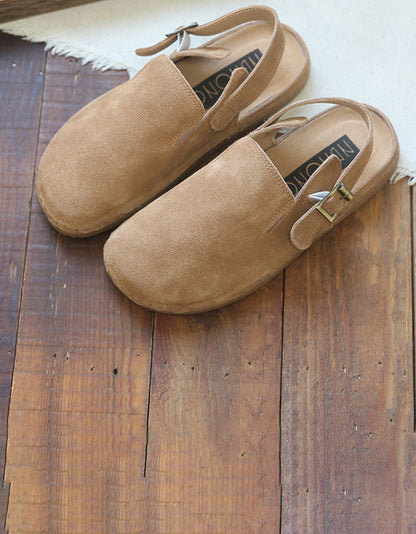 Suede Round Toe Retro Flat Shoes Slingback Clogs