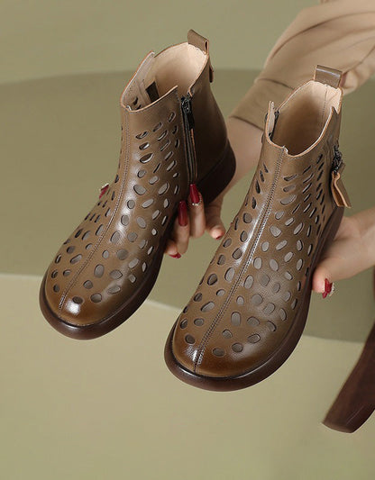 Round Toe Leather Hollow Summer Sandals Boots 35-43