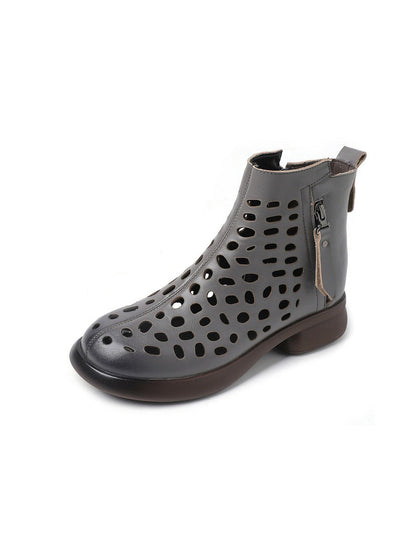 Round Toe Leather Hollow Summer Sandals Boots 35-43