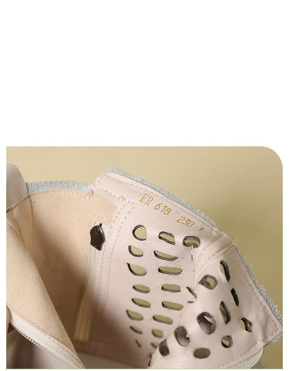 Round Toe Leather Hollow Summer Sandals Boots 35-43