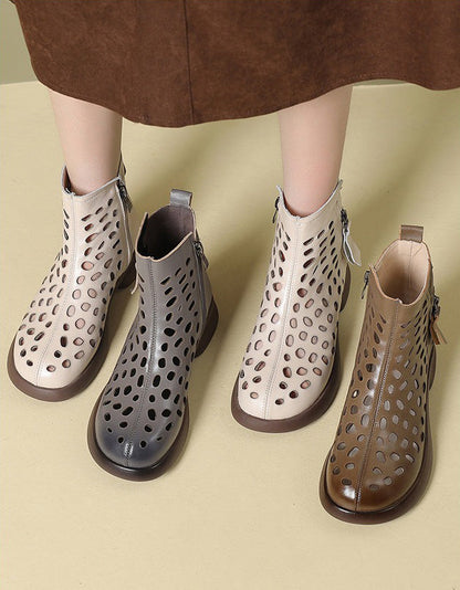 Round Toe Leather Hollow Summer Sandals Boots 35-43