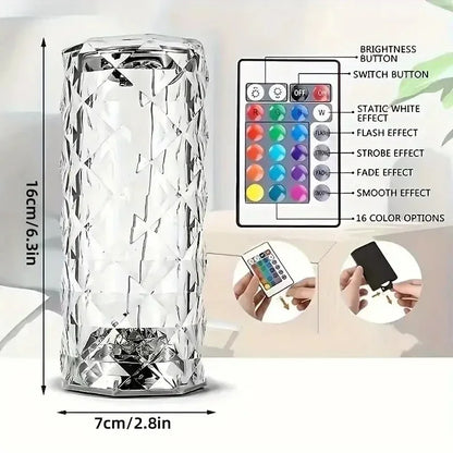 16 Colors Crystal Table Lamp Rechargeable Rose Projector Night Light Diamond Touch Atmosphere Lights