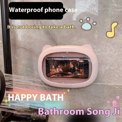 Bathroom Waterproof Mobile Phone Box Cartoon, Adhesive Bracket Mobile Phone Holder, Bathing TV Show Artifact