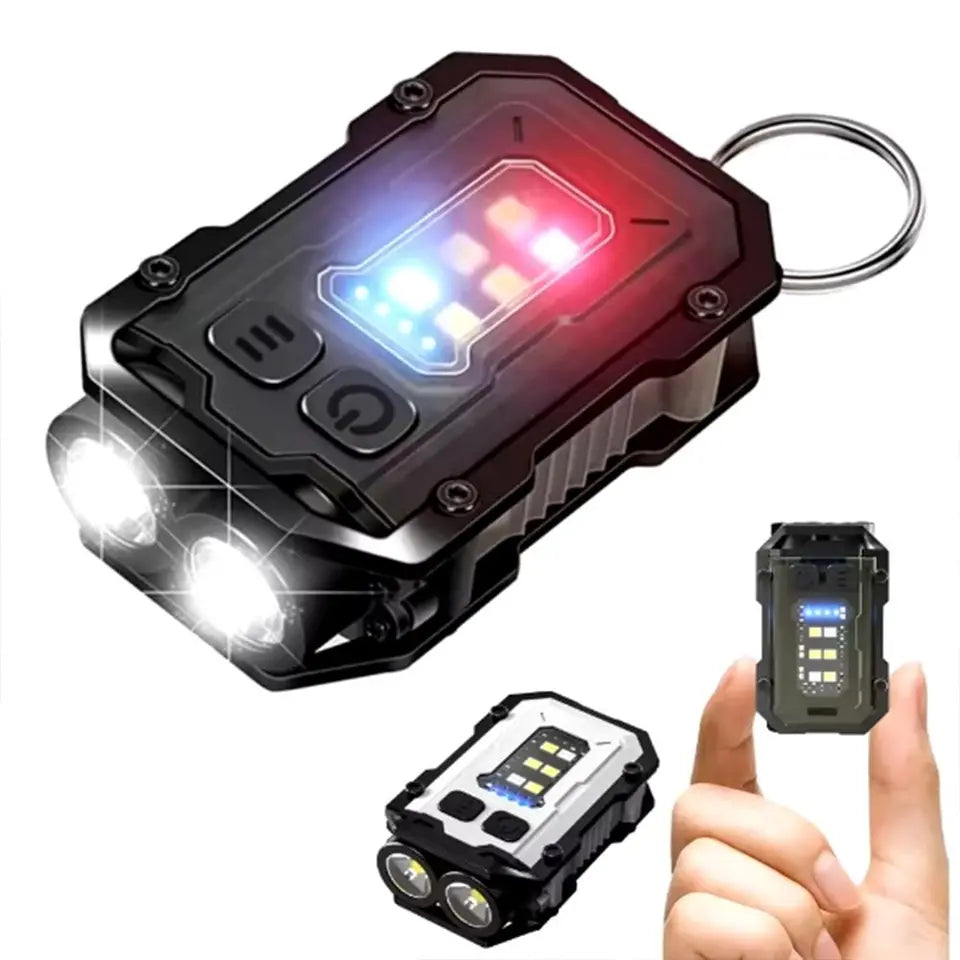 LED+COB keychain flashlight with back clip USB rechargeable portable mini flashlight