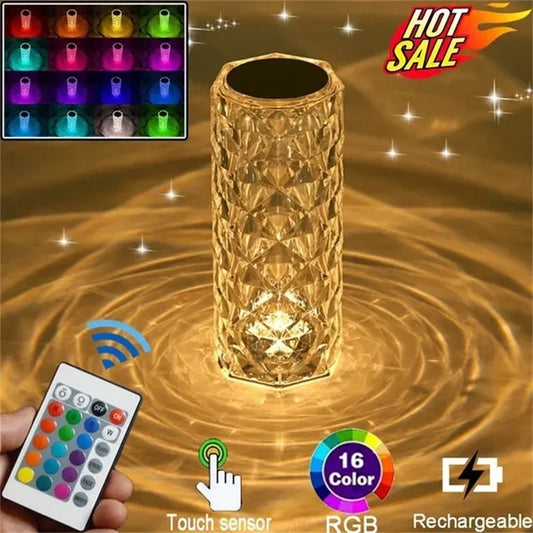 16 Colors Crystal Table Lamp Rechargeable Rose Projector Night Light Diamond Touch Atmosphere Lights
