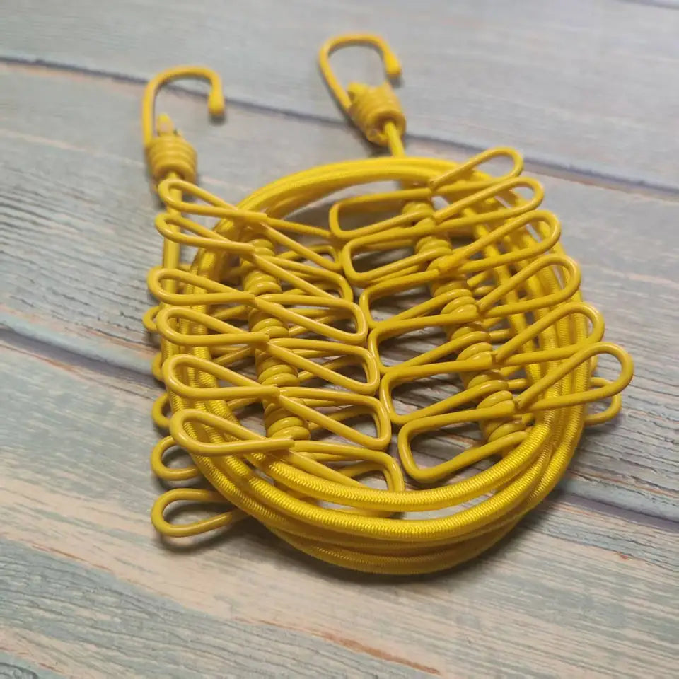 Portable outdoor clothesline traveler household 12 clips windproof clothesline color drying elastic rope