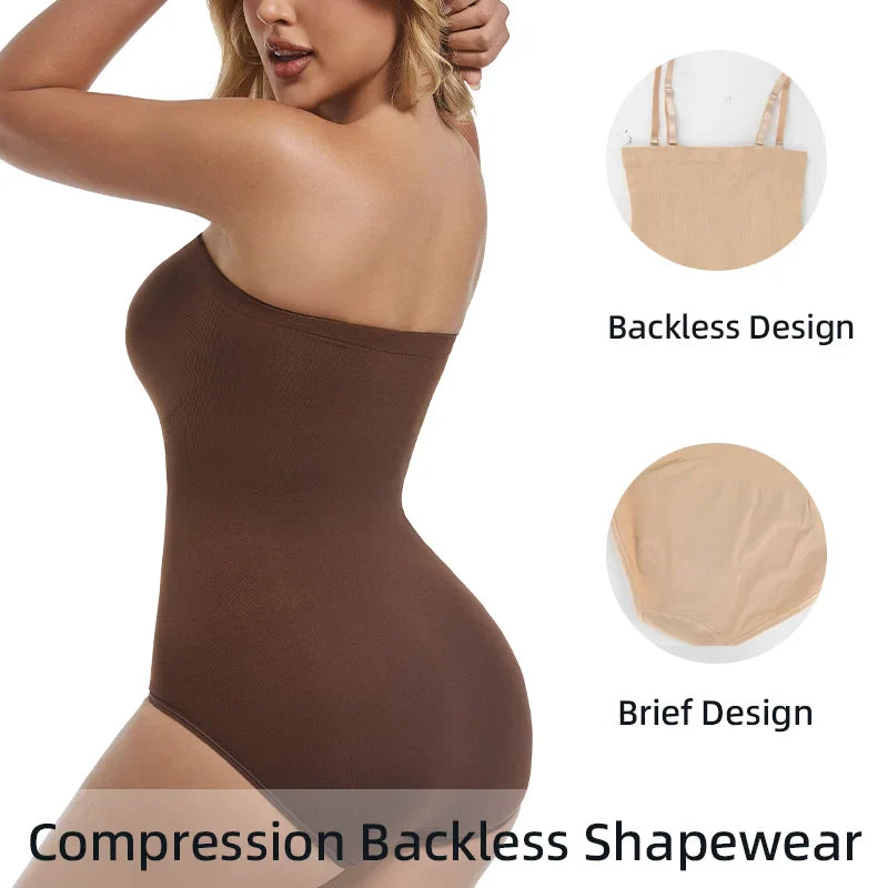 Women Strapless Bodysuits Shapewear Seamless Tude Tops Bodyshaper Compression Waist Trainer Push Up Butt Lifter Backless Shaper