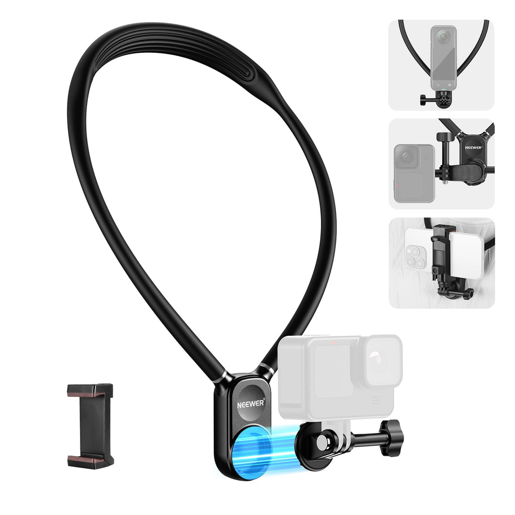 NEEWER Magnetic Neck Mount Compatible with GoPro Hero 13 12 11 MAX DJI Action 4 Insta360 15 Pro Max Samsung S23, Quick Release Flexible POV Action Camera Neck Mount Adapter & Holder