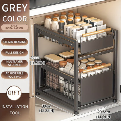 1 x Sliding Pull Out Drawer for Kitchen Cabinets - Sliding Cookware Organizer