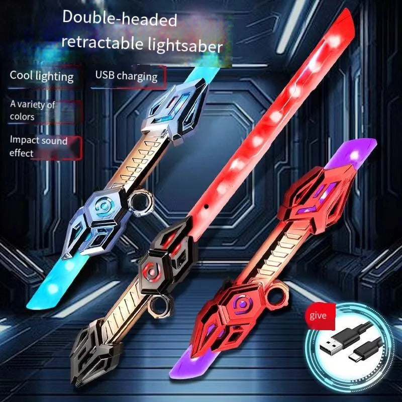 Cool Double Head Telescopic Rotating Laser Sword Telescopic Flash Blade Finger Rotating Laser Sword