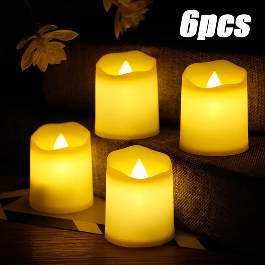 6 flameless flashing LED candle buttons, battery lights, tea lights, decorative candles